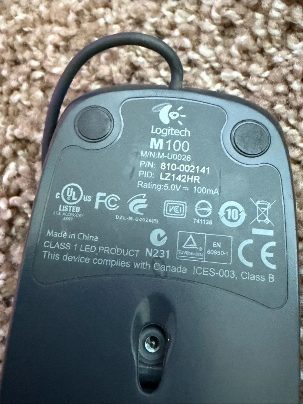 Logitech M100 Wired USB Optical Mouse